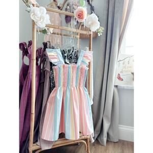 ⋒ New Pastel Rainbow Sherbet Floaty Flutter Strap Dress 4T